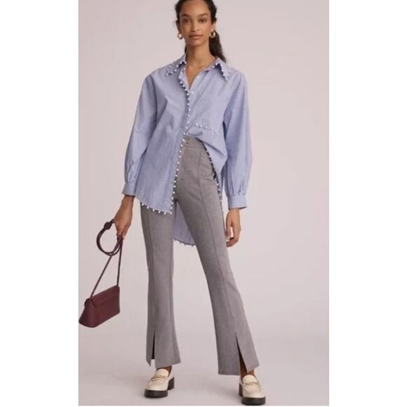 Anthropologie Maeve High Waist Grey Seamed Flare Pants Size 14 - Picture 1 of 10